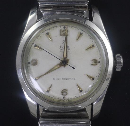 A gentlemans 1940s/1950s stainless steel Tudor Oyster Royal manual wind wrist watch,